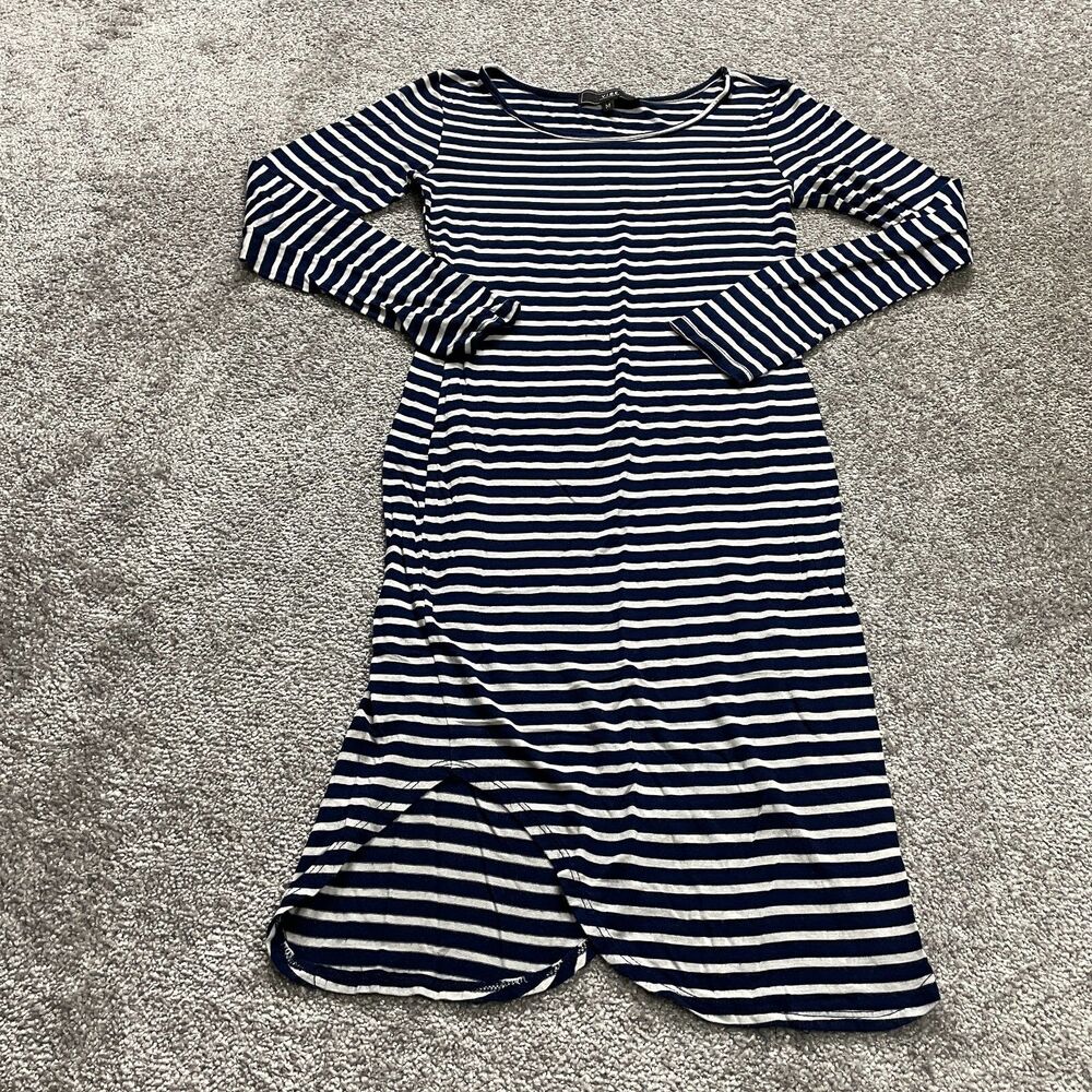 Vibe Sportswear Dress Womens Medium Blue Striped Long Sleeve Midi Rayon Soft